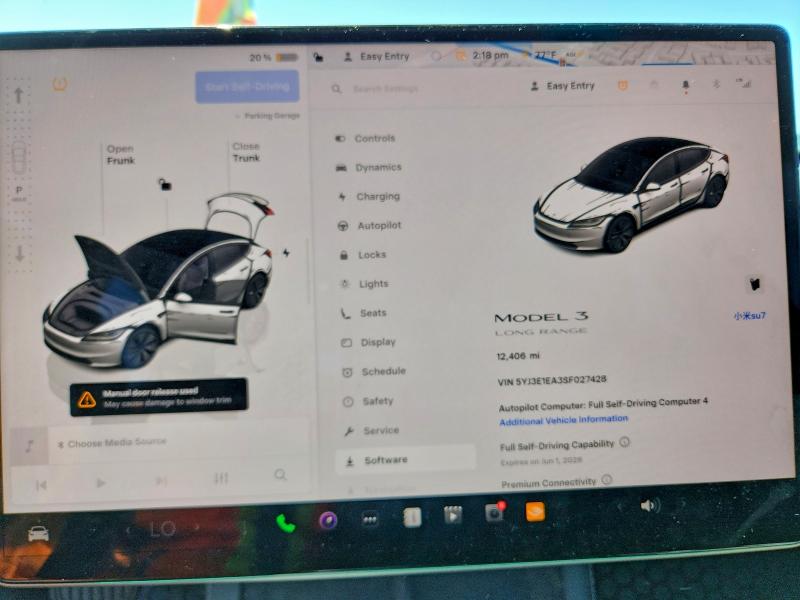 2025 Tesla Model 3 VIN 5YJ3E1EA3SF027428 COPART salvage auction — FRONT END, Ca - Salvage Certificate, sold $12,200 on 2026-07-28 (photo 9)