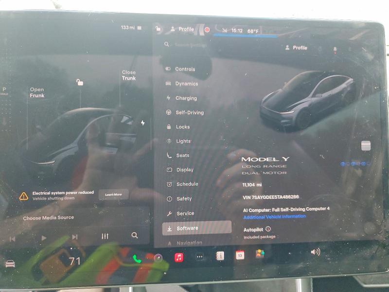 2026 Tesla Model y VIN 7SAYGDEE5TA486286 COPART salvage auction — FRONT END, Ny - Mv-907A Salvage Certificate, sold $12,200 on 2026-07-14 (photo 9)