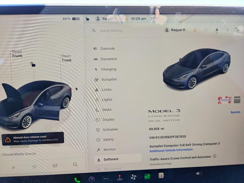 2023 Tesla Model 3 VIN 5YJ3E1EB2PF387628 COPART salvage auction — FRONT END, Ca - Salvage Certificate, sold $8,800 on 2026-07-08 (photo 9)