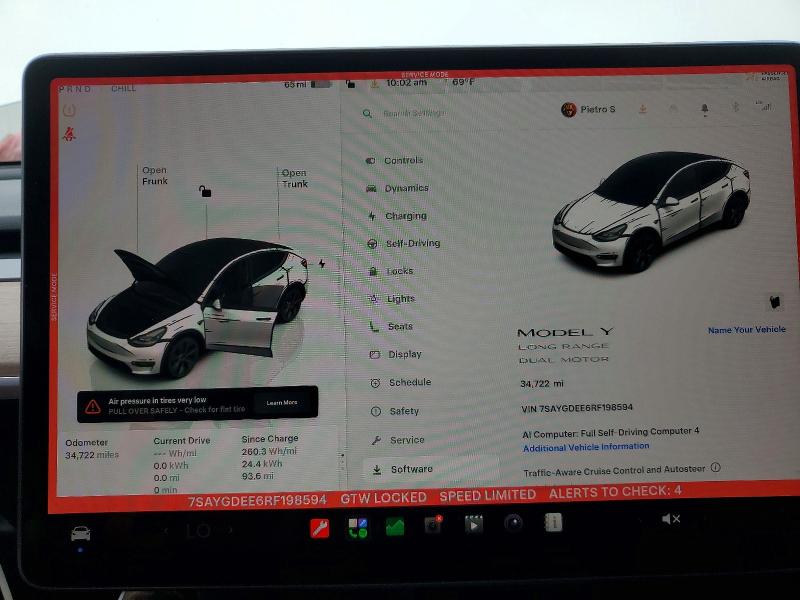 2024 Tesla VIN 7SAYGDEE6RF198594 COPART salvage auction — FRONT END, Ca - Salvage Certificate, sold $12,200 on 2026-07-27 (photo 9)