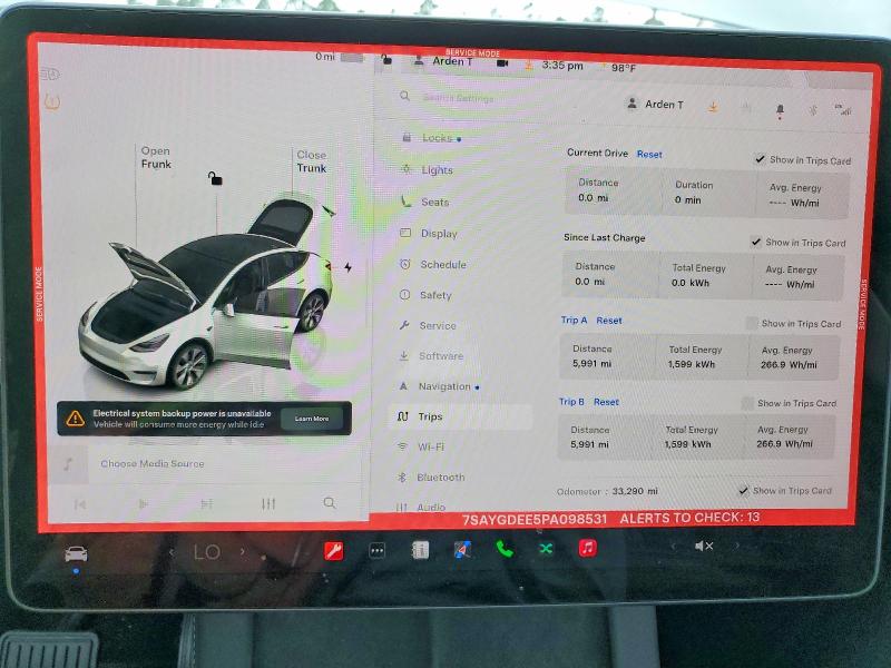 2023 Tesla VIN 7SAYGDEE5PA098531 COPART salvage auction — FRONT END, Fl - Cert Of Title Slvg Rebuildable, sold $13,600 on 2026-07-10 (photo 9)