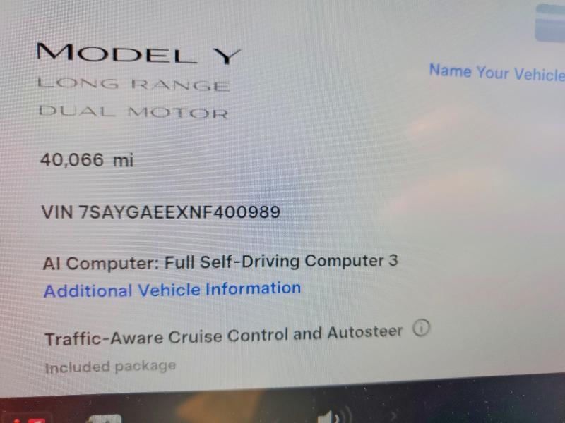 2022 Tesla Model y VIN 7SAYGAEEXNF400989 COPART salvage auction — FRONT END, Ca - Salvage Certificate, sold $9,600 on 2026-07-13 (photo 9)