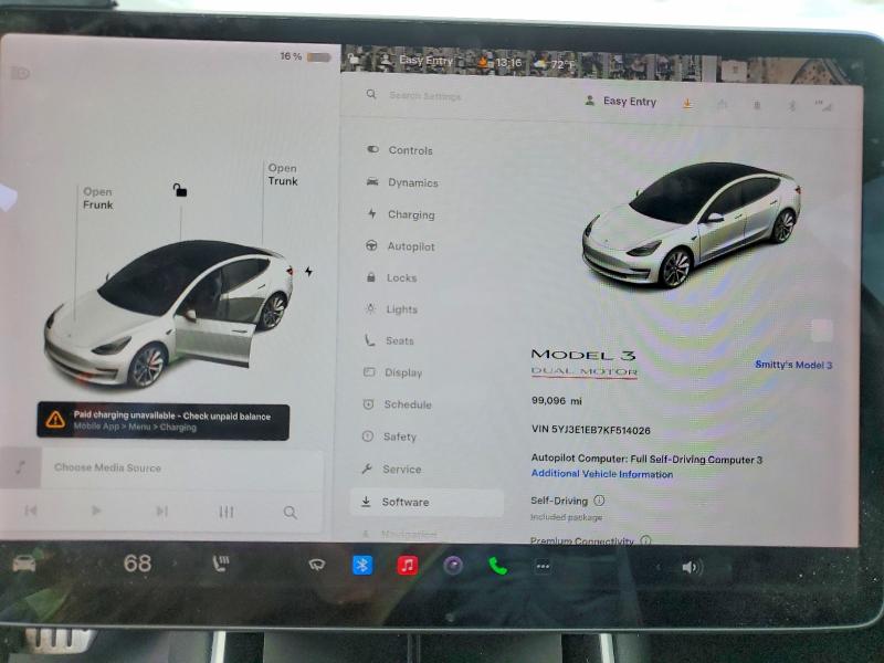 2019 Tesla VIN 5YJ3E1EB7KF514026 COPART salvage auction — FRONT END, Ca - Salvage Certificate, sold $7,600 on 2026-07-08 (photo 9)