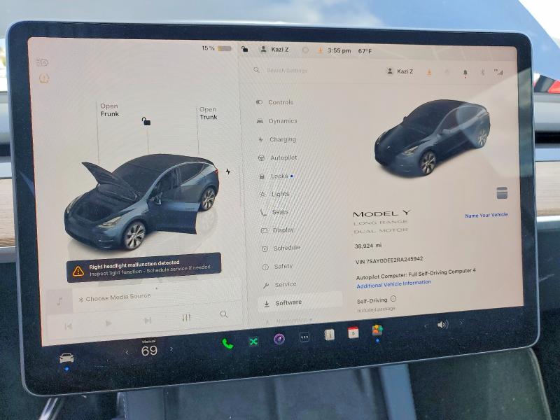 2024 Tesla Model y VIN 7SAYGDEE2RA245942 COPART salvage auction — FRONT END, Ca - Salvage Certificate, sold $14,600 on 2026-07-08 (photo 9)