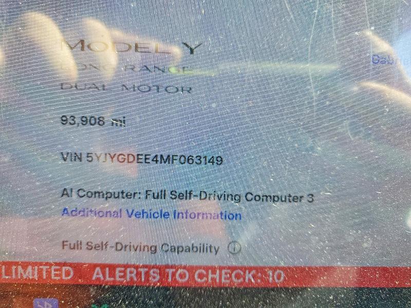 2021 Tesla Model y VIN 5YJYGDEE4MF063149 COPART salvage auction — REAR END, Ca - Salvage Certificate, sold $6,000 on 2026-07-06 (photo 9)