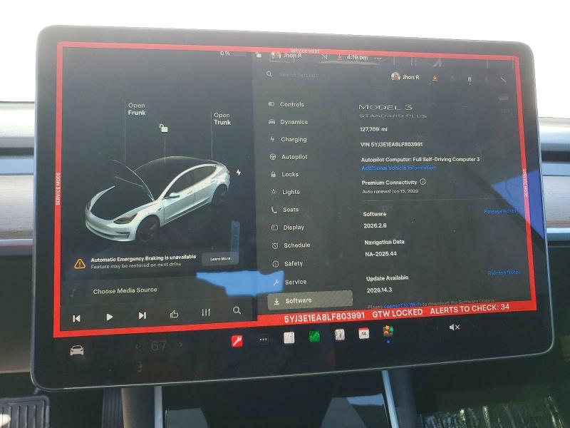 2020 Tesla Model 3 VIN 5YJ3E1EA8LF803991 COPART salvage auction — REAR END, Ca - Salvage Certificate, sold $4,150 on 2026-07-02 (photo 9)
