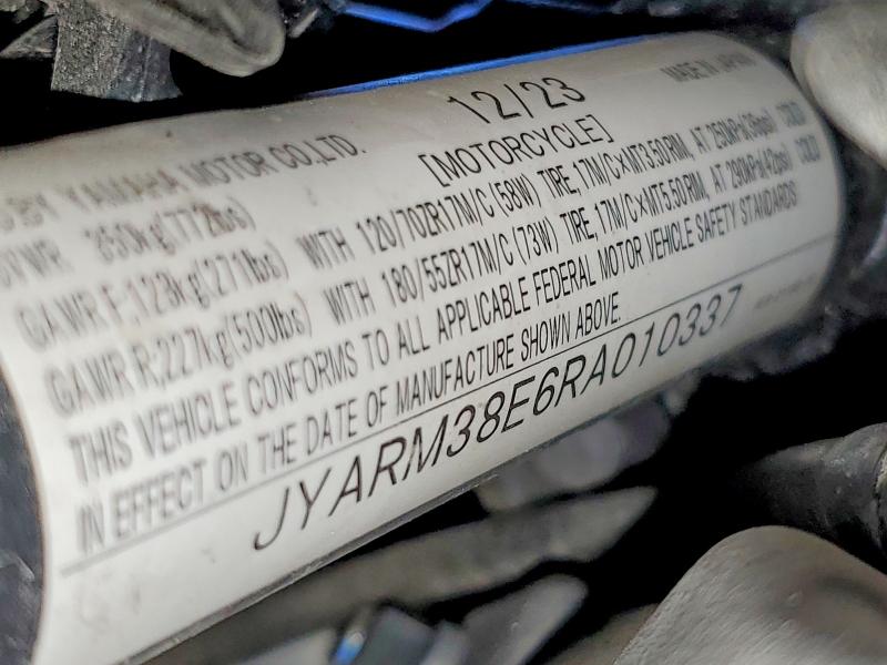 2024 Yamaha Yzf VIN JYARM38E6RA010337 COPART salvage auction — FRONT END, Id - Salvage Certificate Of Title, sold $2,600 on 2026-07-30 (photo 9)