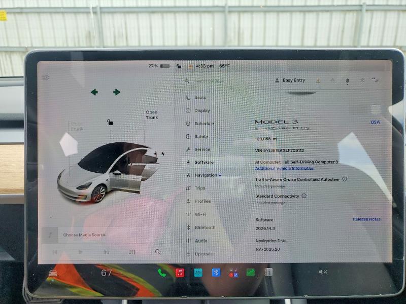 2020 Tesla VIN 5YJ3E1EAXLF709112 COPART salvage auction — FRONT END, Salvage Title, sold $60 on 2026-07-27 (photo 9)