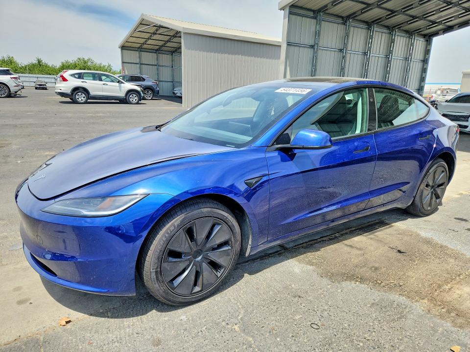 2025 Tesla Model 3 VIN 5YJ3E1EA4SF057005 COPART salvage auction — SIDE, Ca - Salvage Certificate, sold $11,300 on 2026-07-13 (photo 1)