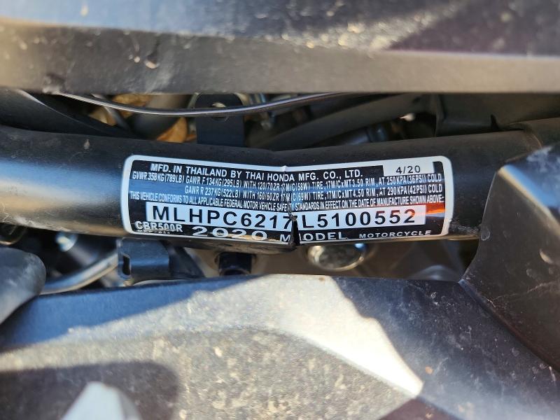 2020 Honda Cbr VIN MLHPC6217L5100552 COPART salvage auction — FRONT END, Az - Cert Of Title - Salvage, sold $500 on 2026-07-23 (photo 9)