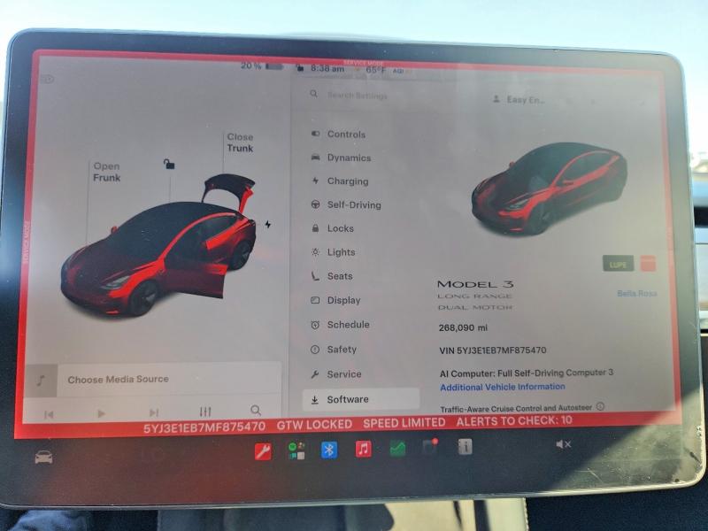 2021 Tesla Model 3 VIN 5YJ3E1EB7MF875470 COPART salvage auction — REAR END, Ca - Salvage Certificate, sold $3,800 on 2026-07-22 (photo 9)