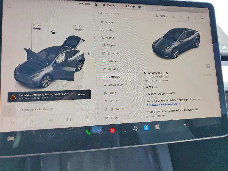 2022 Tesla Model y VIN 7SAYGAEE1NF558671 COPART salvage auction — FRONT END, CA, sold $12,200 on 2026-10-08 (photo 9)