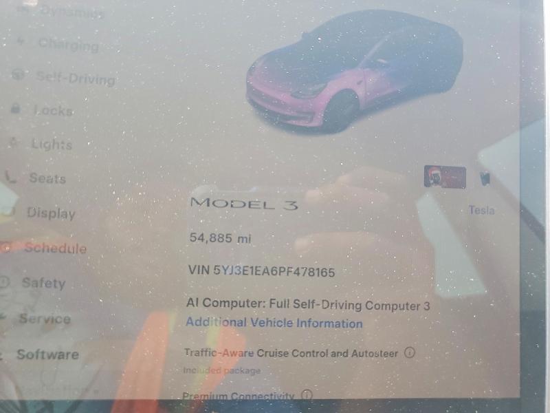 2023 Tesla Model 3 VIN 5YJ3E1EA6PF478165 COPART salvage auction — FRONT END, Sc - Cert Of Title-Salvage, sold $6,800 on 2026-07-13 (photo 9)