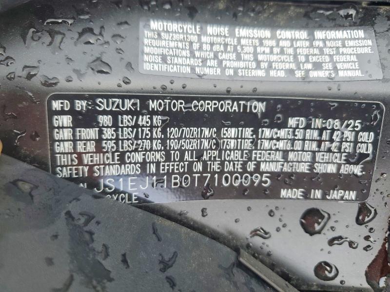 2026 Suzuki Gsx1300 rr VIN JS1EJ11B0T7100095 COPART salvage auction — ALL OVER, Tx - Salvage Vehicle Title, sold $4,050 on 2026-07-02 (photo 8)