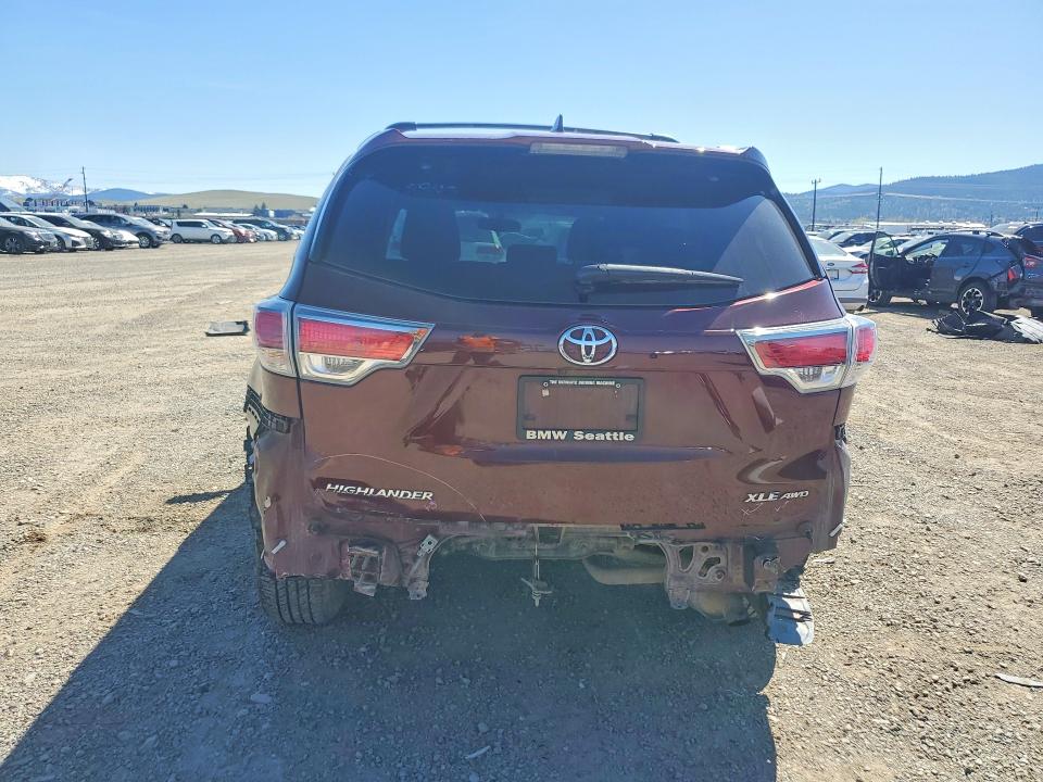 2015 Toyota Highlander VIN 5TDJKRFH6FS182583 COPART salvage auction — REAR END, Mt - Salvage Certificate Of A Vehic, sold $7,000 on 2026-07-14 (photo 6)