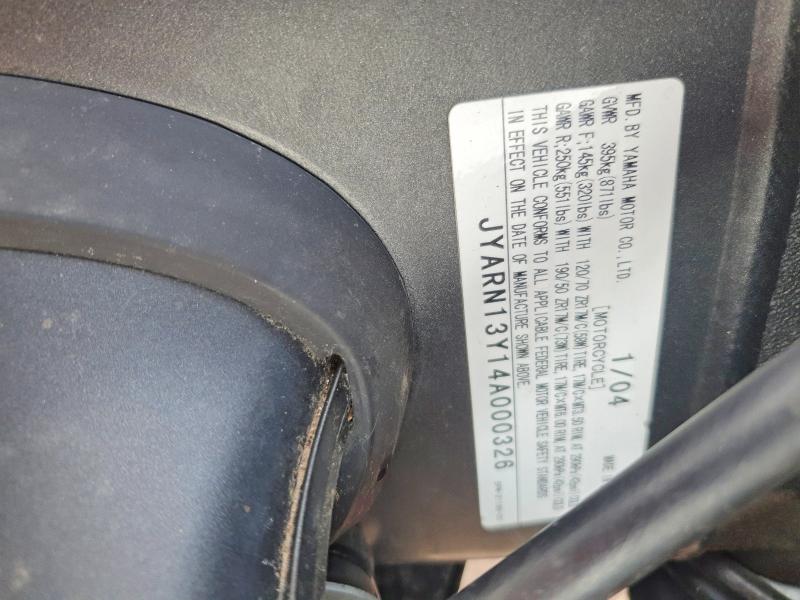 2004 Yamaha Yzf VIN JYARN13Y14A000326 COPART salvage auction — SIDE, Co - Salvage Title, sold $1,500 on 2026-07-09 (photo 9)