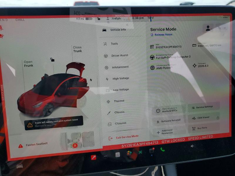 2023 Tesla Model 3 VIN 5YJ3E1EA3PF494713 COPART salvage auction — REAR END, Tx - Salvage Vehicle Title, sold $8,500 on 2026-07-23 (photo 9)