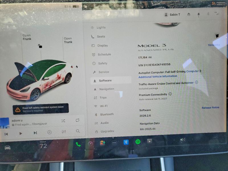 2019 Tesla Model 3 VIN 5YJ3E1EA5KF410156 COPART salvage auction — REAR END, Ca - Salvage Certificate, sold $3,050 on 2026-07-14 (photo 9)
