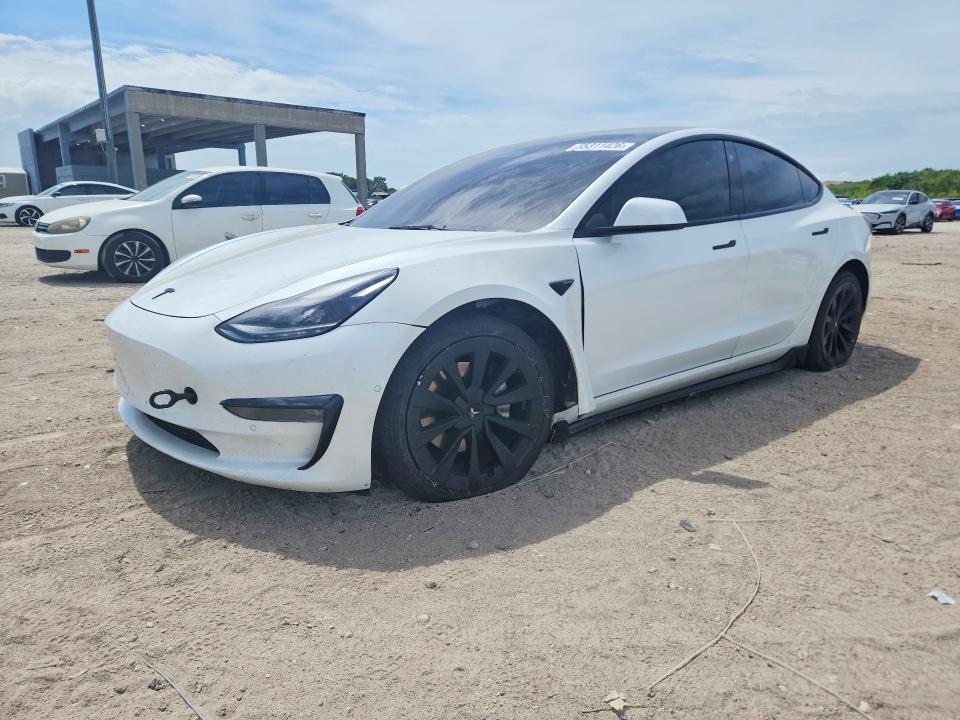 2022 Tesla Model 3 VIN 5YJ3E1EBXNF187030 COPART salvage auction — FRONT END, Fl - Certificate Of Destruction, sold $7,100 on 2026-07-14 (photo 1)