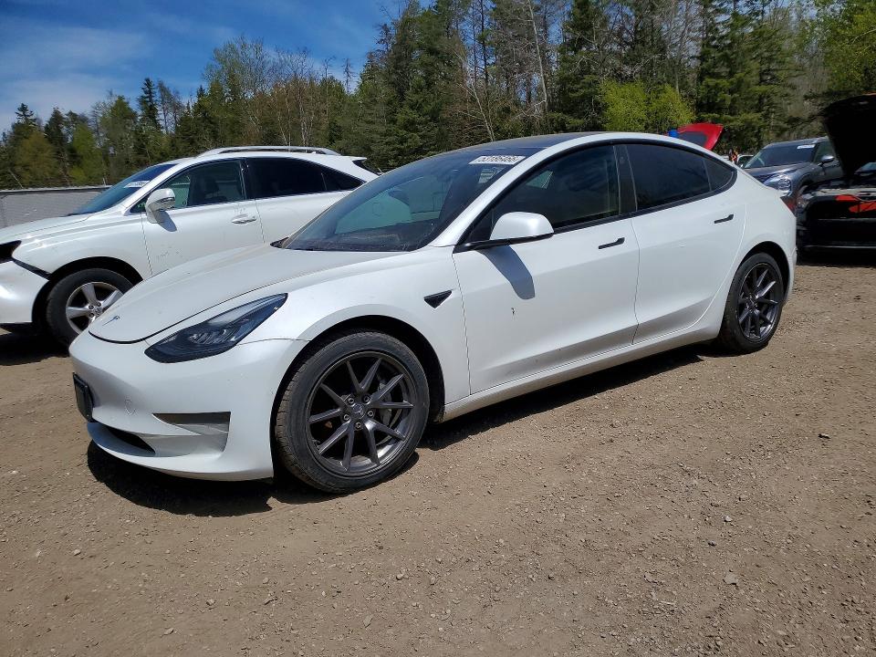 2021 Tesla Model 3 VIN 5YJ3E1EA8MF848625 COPART salvage auction — SIDE, ON - PERMIT NO BRAND - UNFIT, sold $12,600 on 2026-07-16 (photo 1)