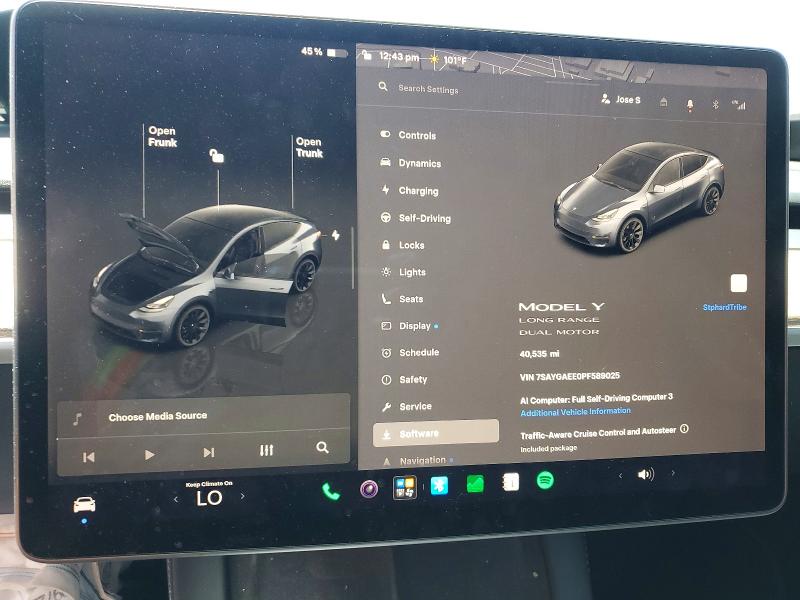 2023 Tesla Model y VIN 7SAYGAEE0PF589025 COPART salvage auction — FRONT END, Or - Salvage Title Certificate, sold $500 on 2026-07-29 (photo 9)