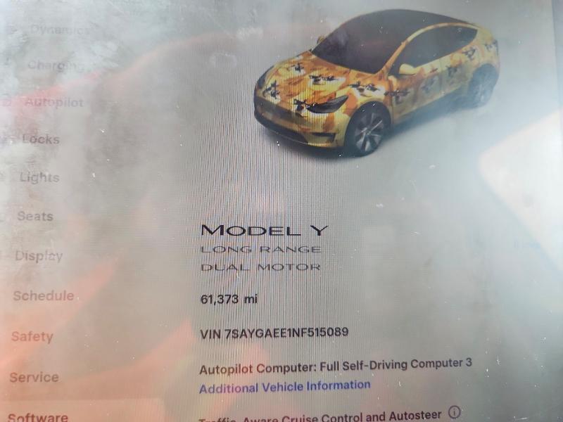 2022 Tesla Model y VIN 7SAYGAEE1NF515089 COPART salvage auction — REAR END, Co - Public - Salvage Title, sold $9,600 on 2026-07-29 (photo 9)