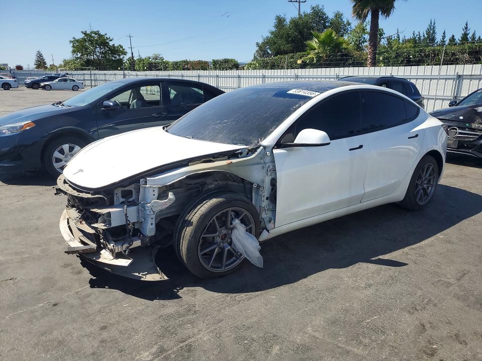2021 Tesla VIN 5YJ3E1EB7MF077924 COPART salvage auction — FRONT END, Ca - Salvage Certificate, sold $7,600 on 2026-07-07 (photo 1)