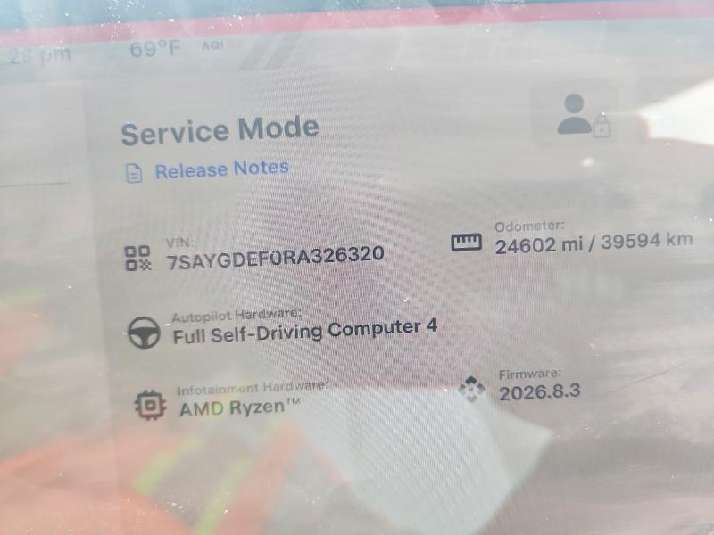 2024 Tesla Model y VIN 7SAYGDEF0RA326320 COPART salvage auction — FRONT END, Ca - Salvage Certificate, sold $7,400 on 2026-07-07 (photo 9)