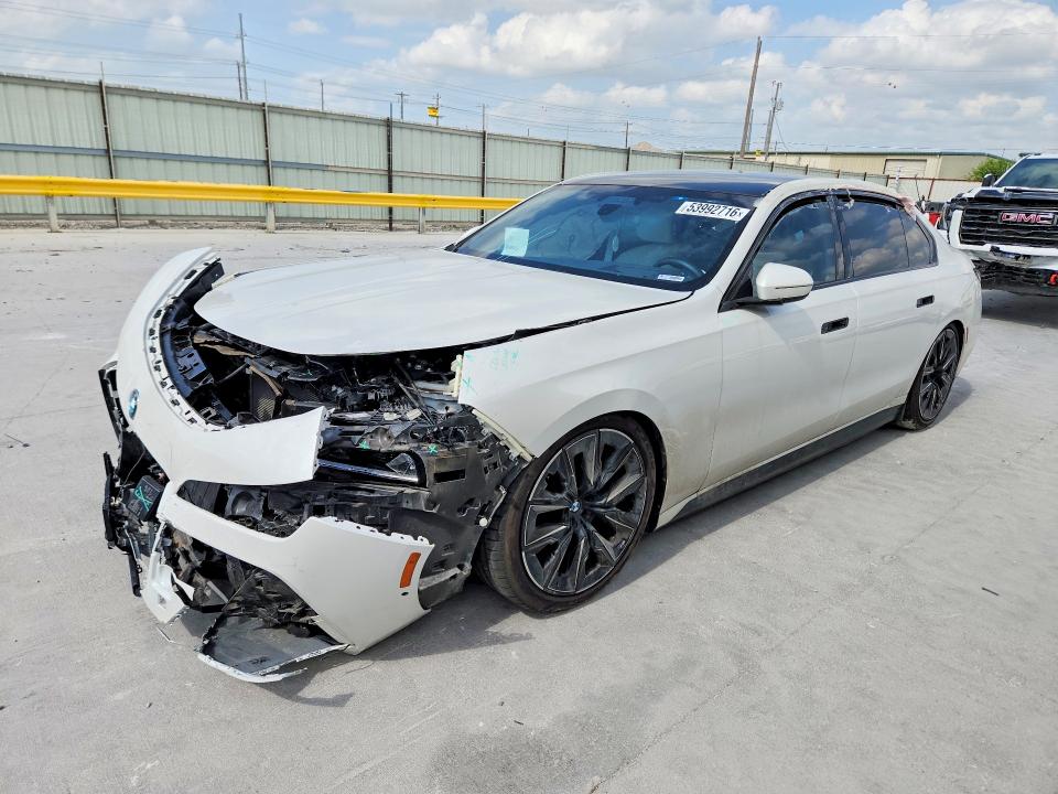 2023 BMW I7 VIN WBY53EJ07PCL81006 COPART salvage auction — FRONT END, Tx - Salvage Vehicle Title, sold $31,000 on 2026-08-11 (photo 1)