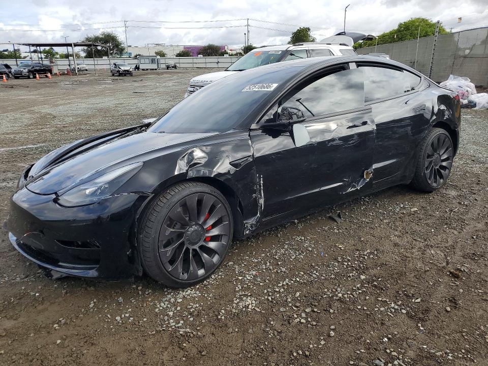 2021 Tesla VIN 5YJ3E1EC6MF936221 COPART salvage auction — FRONT END, Ca - Salvage Certificate, sold $3,250 on 2026-07-24 (photo 1)