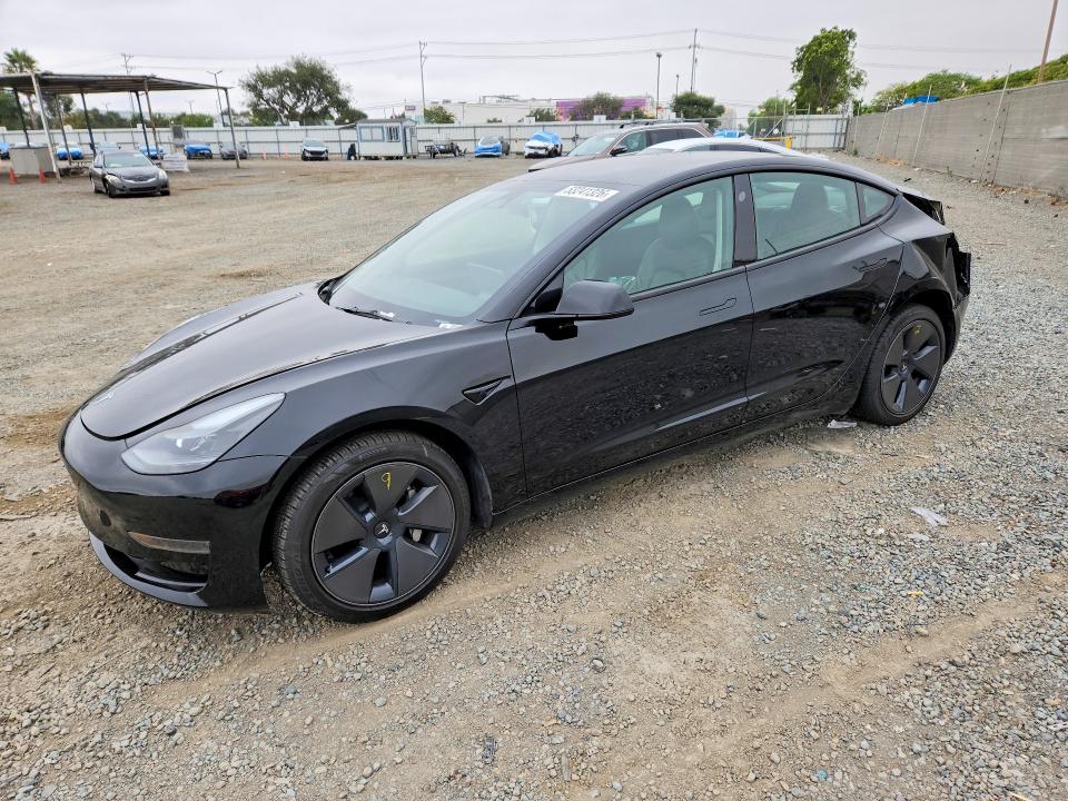 2023 Tesla Model 3 VIN 5YJ3E1EA7PF665818 COPART salvage auction — REAR END, Ca - Salvage Certificate, sold $6,100 on 2026-10-02 (photo 1)