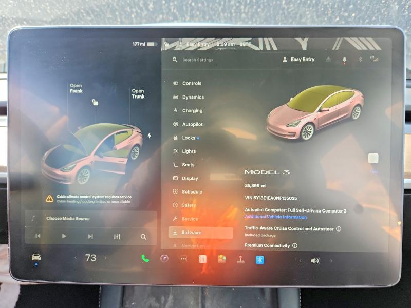 2022 Tesla Model 3 VIN 5YJ3E1EA0NF135025 COPART salvage auction — FRONT END, CA - SALVAGE CERTIFICATE, sold $7,900 on 2026-07-24 (photo 9)