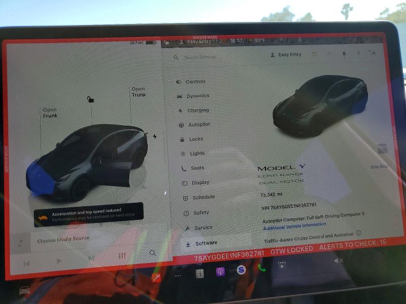 2022 Tesla Model y VIN 7SAYGDEE1NF362781 COPART salvage auction — REAR END, Ca - Salvage Certificate, sold $10,800 on 2026-07-31 (photo 9)