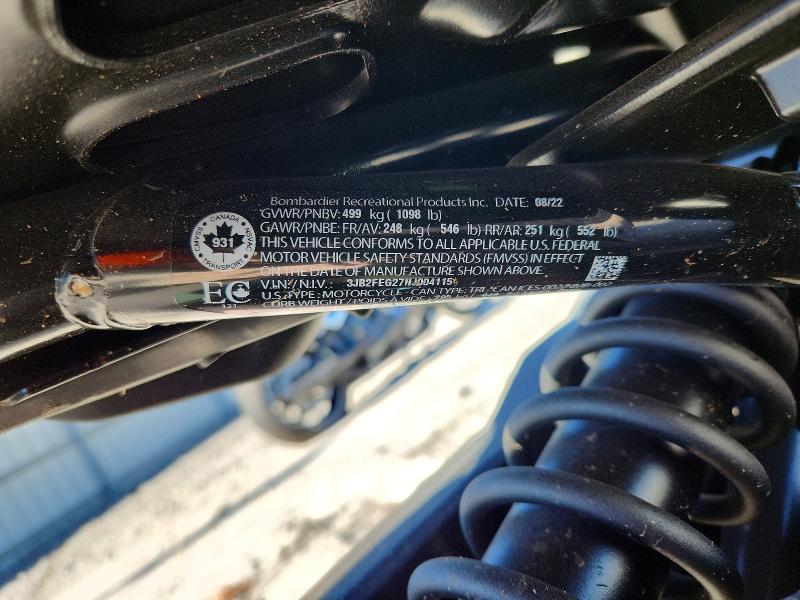 2022 Can-am Ryker VIN 3JB2FEG27NJ004115 COPART salvage auction — ALL OVER, Ga - Cert Of Title-Salvage, sold $25 on 2026-07-23 (photo 9)