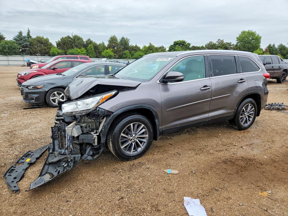 2019 Toyota Highlander VIN 5TDJZRFH4KS588691 COPART salvage auction — FRONT END, Il - Salvage Certificate, sold $300 on 2026-07-28 (photo 1)
