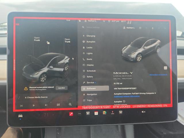 2023 Tesla Model y VIN 7SAYGDEE8PF872287 COPART salvage auction — FRONT END, Fl - Cert Of Title Slvg Rebuildable, sold $12,100 on 2026-07-10 (photo 9)