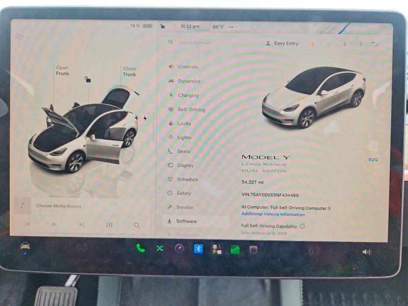 2022 Tesla VIN 7SAYGDEE9NF434469 COPART salvage auction — SIDE, Tx - Salvage Vehicle Title, sold $7,800 on 2026-07-07 (photo 9)
