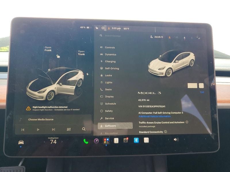2023 Tesla Model 3 VIN 5YJ3E1EA3PF670241 COPART salvage auction — FRONT END, FL - CERTIFICATE OF DESTRUCTION, sold $8,600 on 2026-07-27 (photo 9)