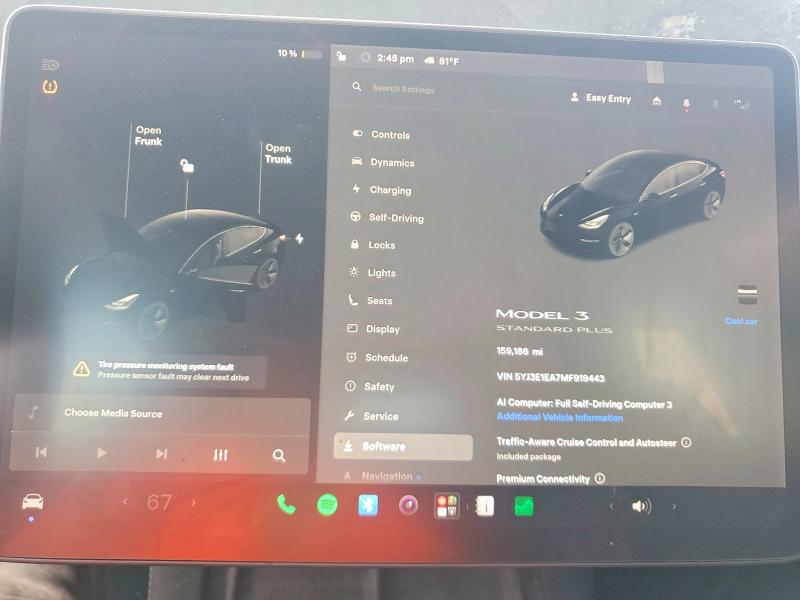 2021 Tesla Model 3 VIN 5YJ3E1EA7MF919443 COPART salvage auction — FRONT END, Ga - Cert Of Title-Salvage, sold $2,250 on 2026-07-30 (photo 9)