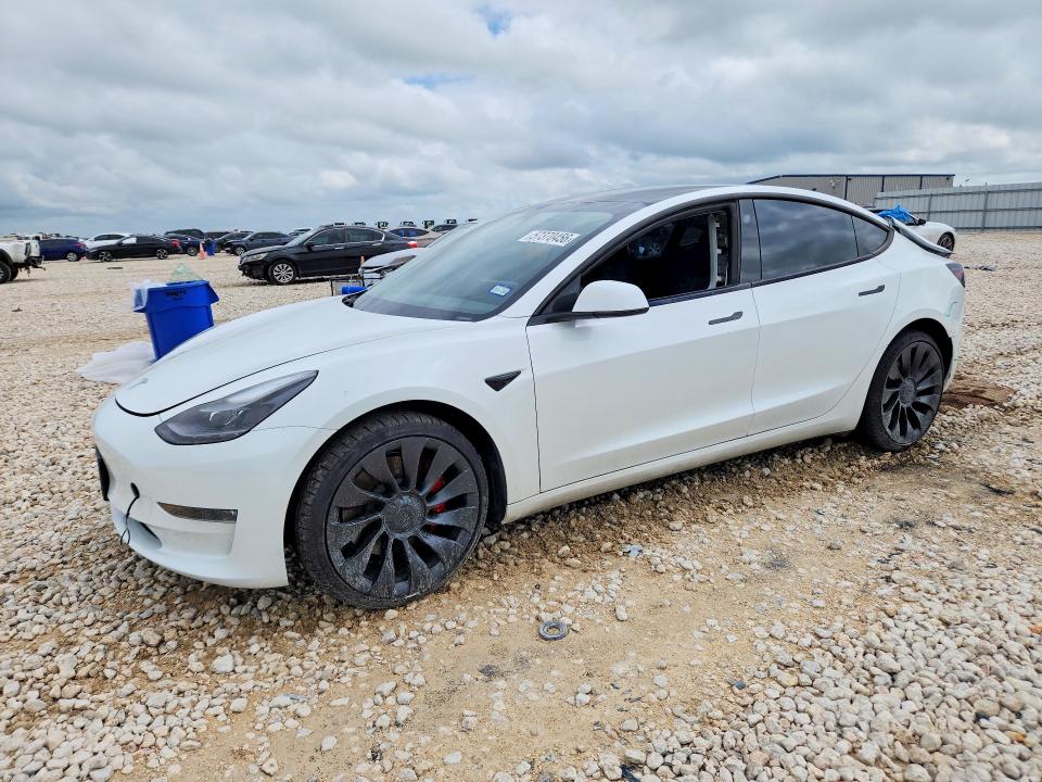 2023 Tesla VIN 5YJ3E1EC8PF503097 COPART salvage auction — REAR END, Tx - Salvage Vehicle Title, sold $2,500 on 2026-07-30 (photo 1)
