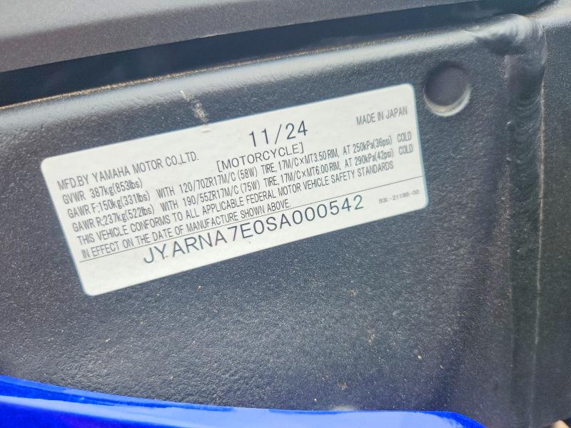 2025 Yamaha Yzf VIN JYARNA7E0SA000542 COPART salvage auction — SIDE, Salvage Title, sold $3,850 on 2026-07-23 (photo 9)