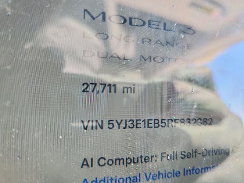 2024 Tesla Model 3 VIN 5YJ3E1EB5RF832382 COPART salvage auction — FRONT END, CA - SALVAGE CERTIFICATE, sold $6,300 on 2026-07-21 (photo 9)