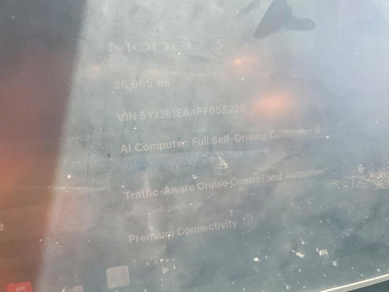 2023 Tesla Model 3 VIN 5YJ3E1EA4PF655229 COPART salvage auction — Burn Interior, Ca - Salvage Certificate, sold $7,000 on 2026-07-20 (photo 9)