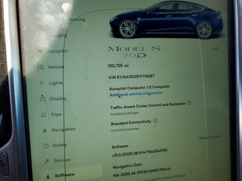 2015 Tesla Model s VIN 5YJSA1E20FF114287 COPART salvage auction — FRONT END, Ca - Certificate Of Title, sold $1,450 on 2026-07-07 (photo 9)