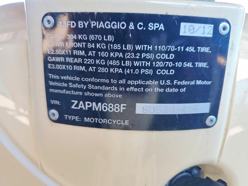 2013 Vespa - VIN ZAPM688F6D5201416 COPART salvage auction — REAR END, Ca - Salvage Certificate, sold $15 on 2026-07-23 (photo 9)