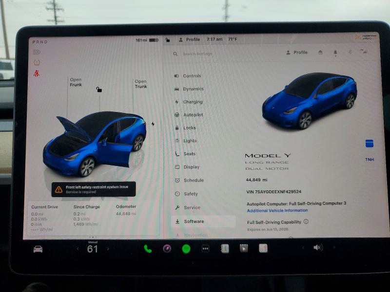 2022 Tesla Model y VIN 7SAYGDEEXNF429524 COPART salvage auction — REAR END, Ca - Salvage Certificate, sold $12,000 on 2026-07-27 (photo 9)