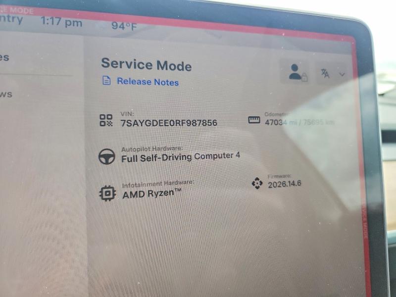 2024 Tesla Model y VIN 7SAYGDEE0RF987856 COPART salvage auction — HAIL, Ks - Cert Of Title-Salvage, sold $200 on 2026-07-30 (photo 9)