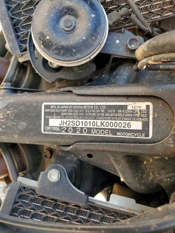 2020 Honda Crf VIN JH2SD1010LK000026 COPART salvage auction — SIDE, PA - CERTIFICATE OF SALVAGE, sold $4,550 on 2026-07-09 (photo 9)