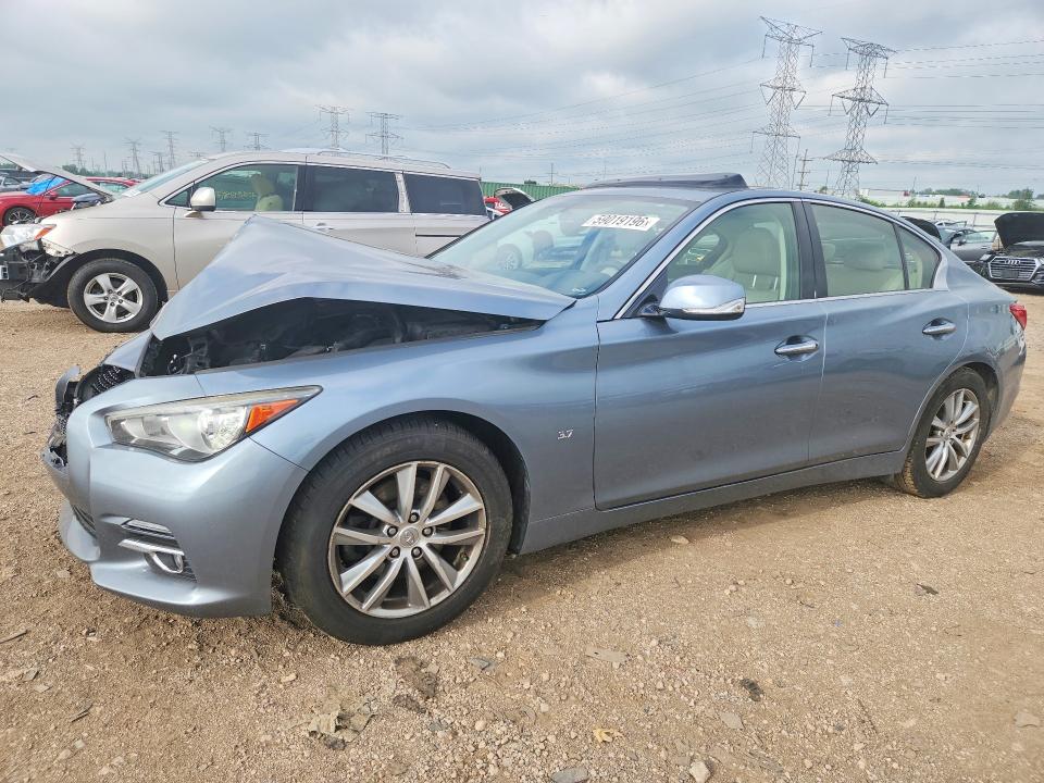 2014 Infiniti Q50 VIN JN1BV7AP3EM672636 COPART salvage auction — FRONT END, Wv - Salvage Certificate, sold $400 on 2026-07-30 (photo 1)