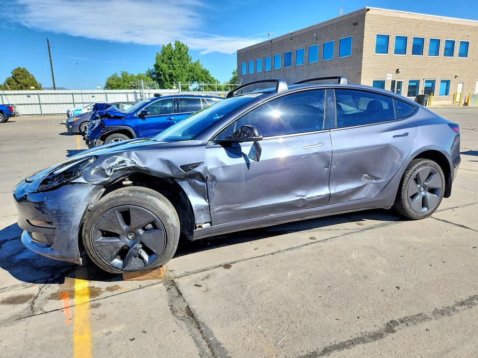 2023 Tesla Model 3 VIN 5YJ3E1EA8PF659090 COPART salvage auction — FRONT END, Co - Public - Salvage Title, sold $6,300 on 2026-08-03 (photo 1)